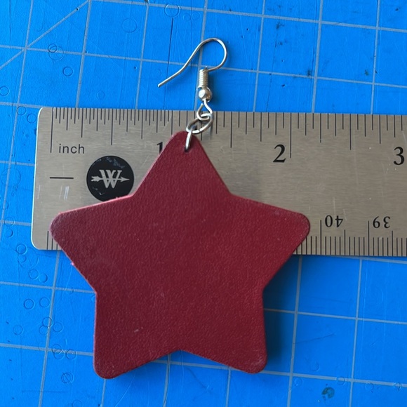 Star Leather Red Oversized Earrings Artist handmade Created by Kuratorkelli - Picture 2 of 13